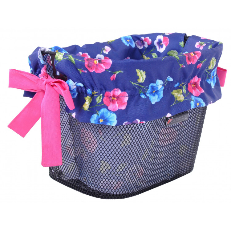 Vložka do košíka modrá s kvietkami a ružovými stuhami